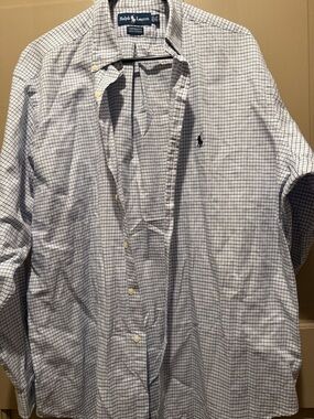 Ralph Lauren White and Blue Windowpane Button-Down Shirt